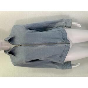 Vtg Sz S Cathy Daniels Denim Zip Jacket Crystal Accents Bling Faded Blue Stretch
